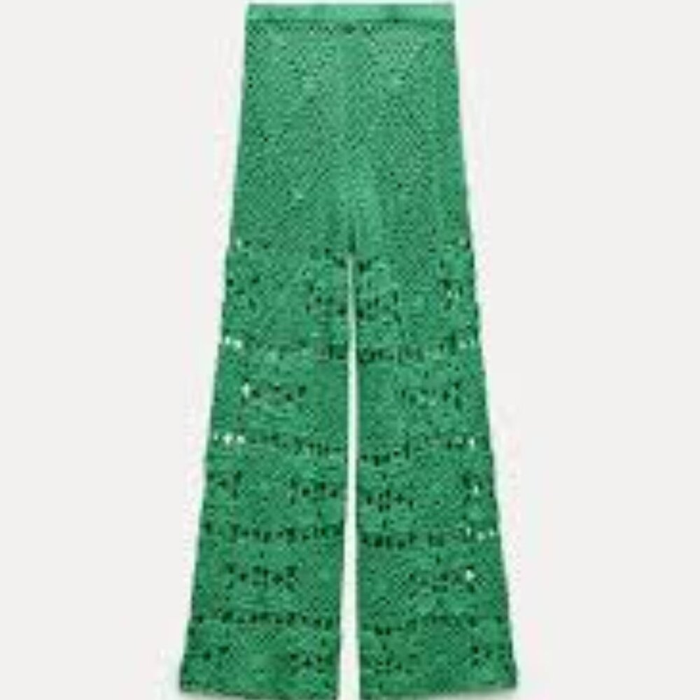 Zara CROCHET KNIT PANTS  Green XS - S